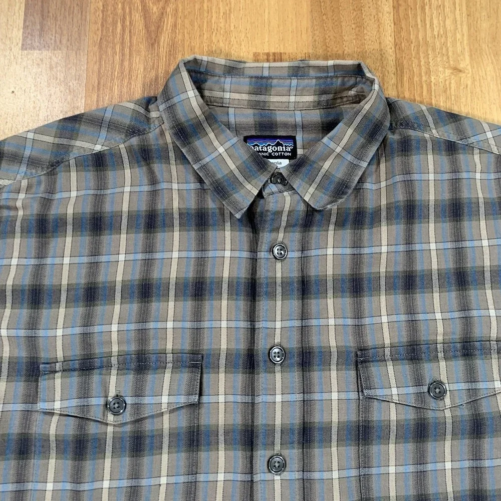 Patagonia Flannel Shirt Mens Medium Organic Cotton Brown Button Up Outdoor